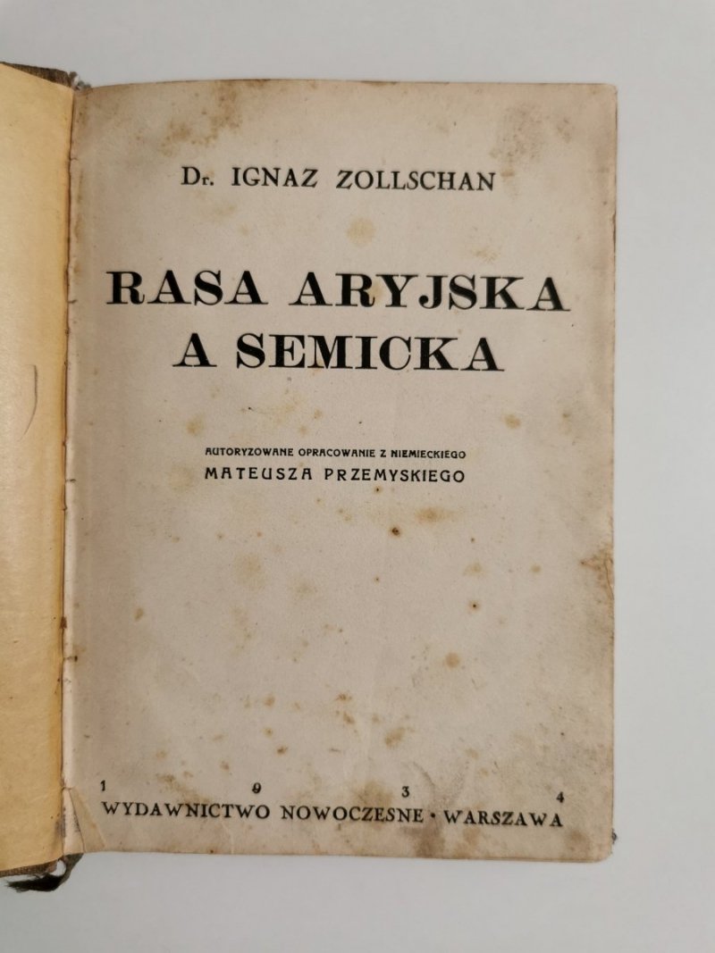 RASA ARYJSKA A SEMICKA - Dr. Ignaz Zollschan 1934