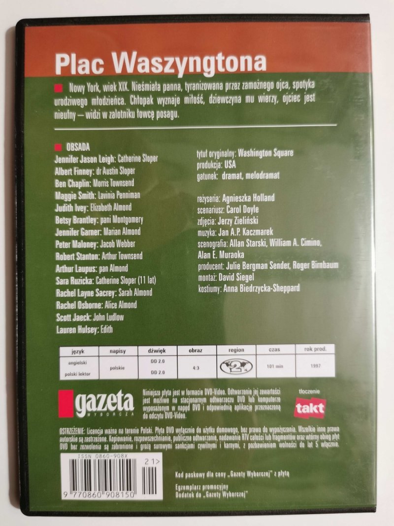 DVD. PLAC WASZYNGTONA. Agnieszka Holland