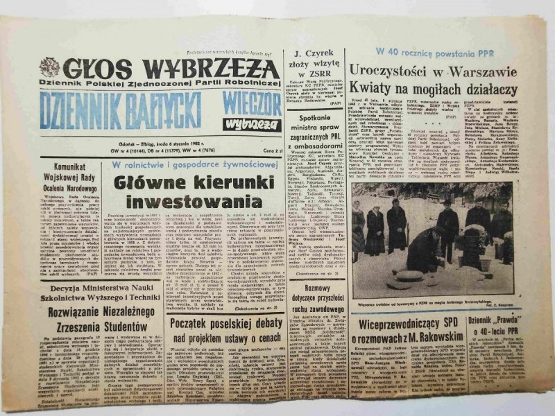 GŁOS WYBRZEŻA DZIENNIK BAŁTYCKI środa 6 stycznia  1982
