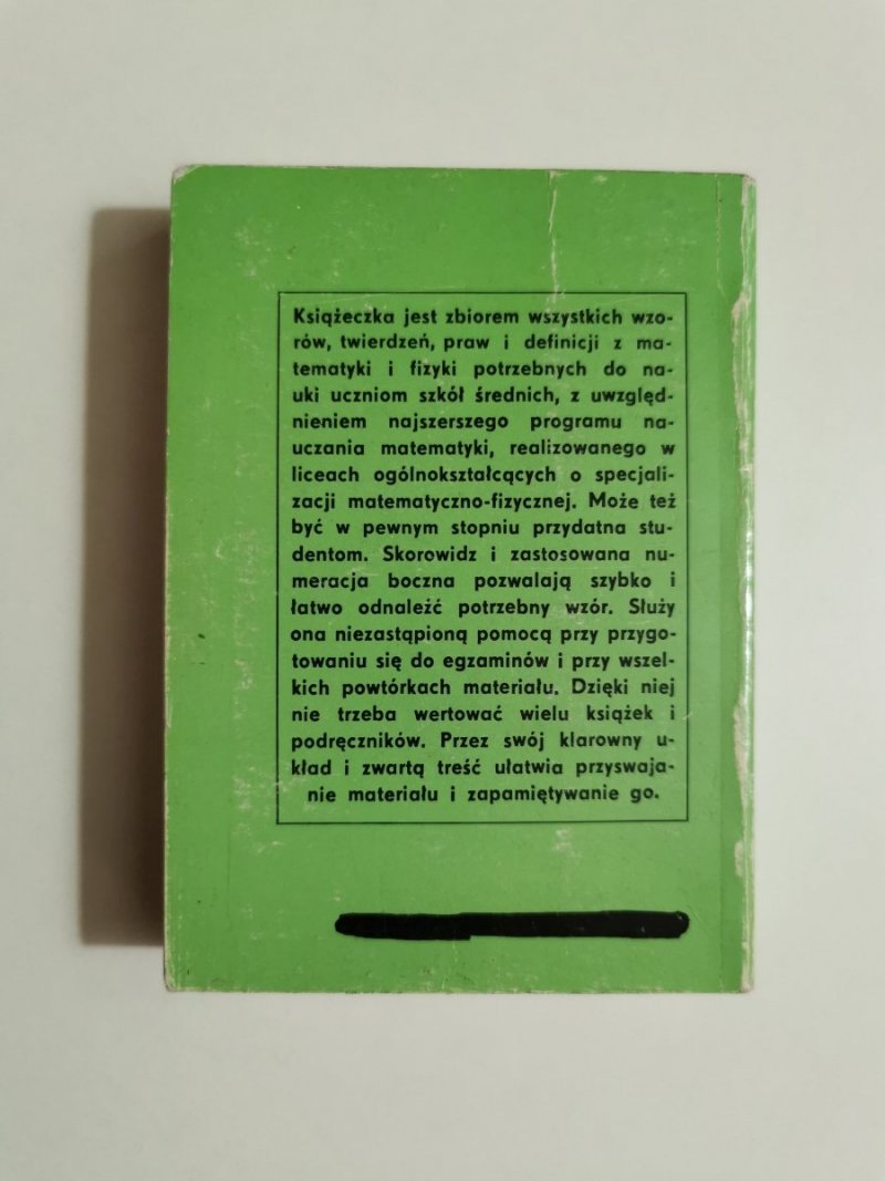 WZORY Z MATEMATYKI I FIZYKI DLA UCZNIÓW SZKÓŁ ŚREDNICH 