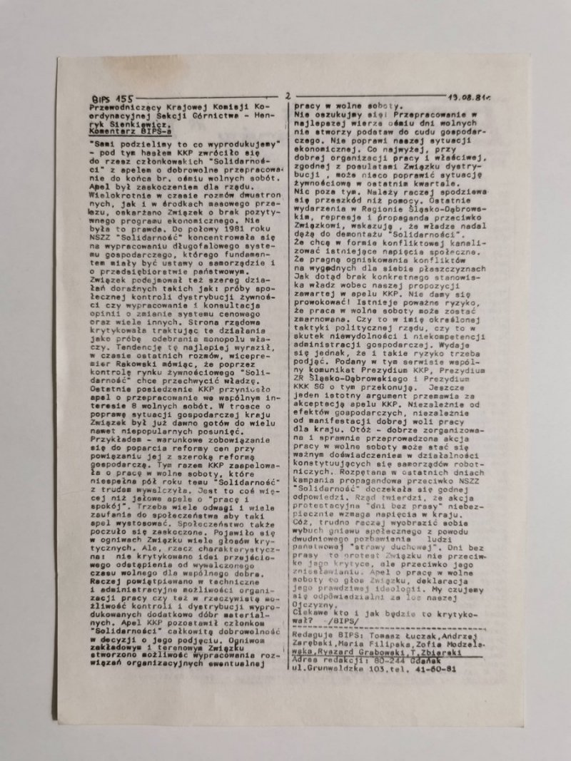 BIPS SERWIS INFORMACYJNY NR 155 19.08.81 GDAŃSK