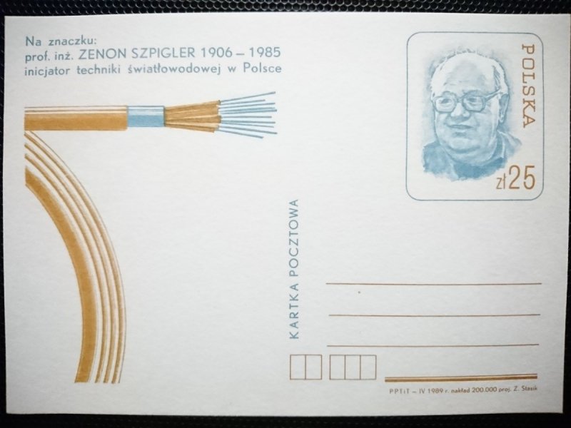 KARTKA POCZTOWA. NA ZNACZKU PROF. INŻ. ZENON SZPIGLER 1906-1985