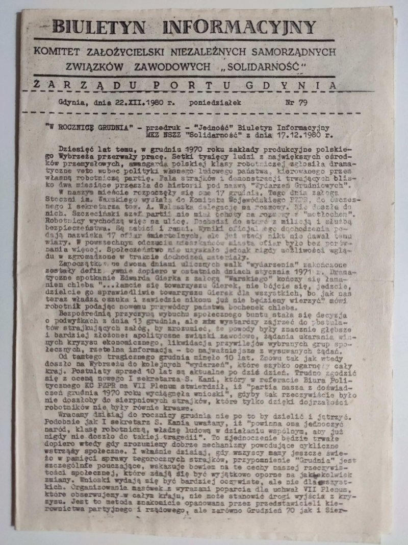 BIULETYN INFORMACYJNY ZARZĄDU PORTU GDYNIA NR 79 – 22.12.1980