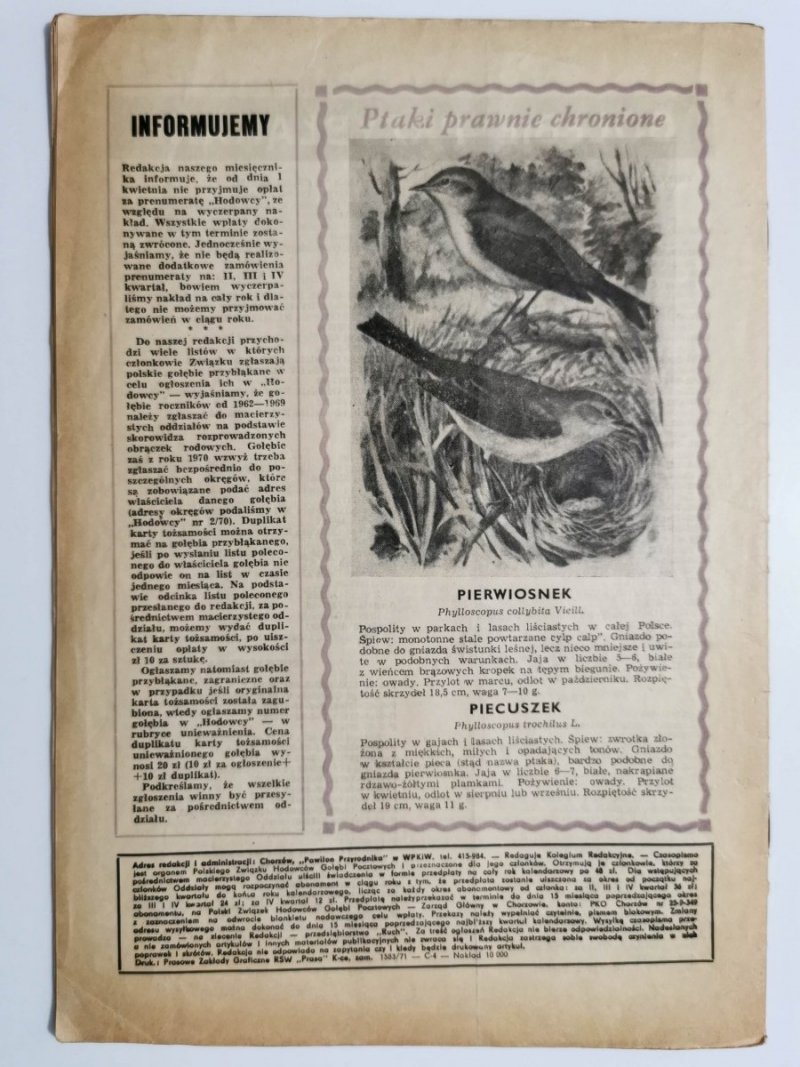 HODOWCA GOŁĘBI POCZTOWYCH NR 6 1971