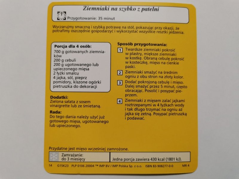KARTA KULINARNA NR. 23 ZIEMNIAKI NA SZYBKO Z PATELNI