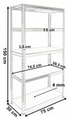Regał magazynowy 5 poziomów 625 kg 150 x 75 x 30  cm