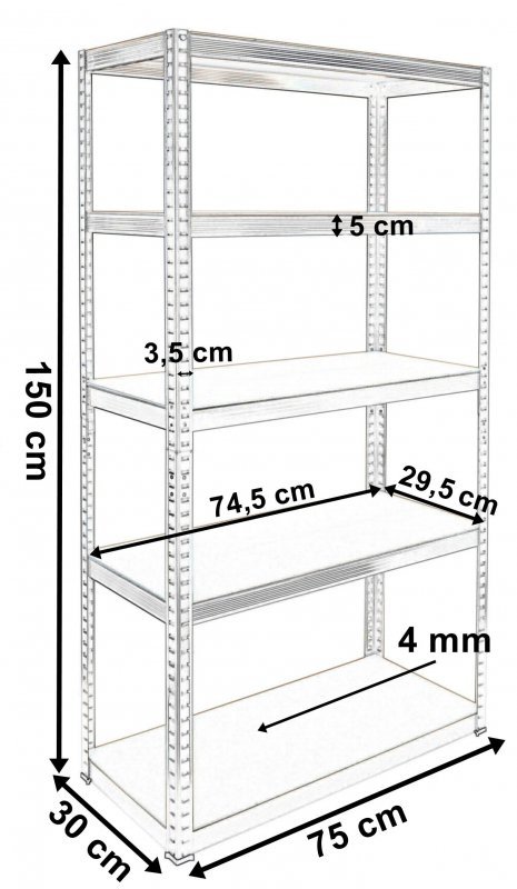 Regał magazynowy 5 poziomów 625 kg 150 x 75 x 30  cm