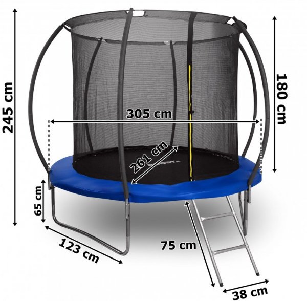 Trampolina z siatką i drabinką HENZEN 244 cm niebieska FT 8