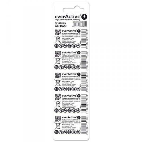 Bateria EVERACTIVE CR1620/DL1620/BR1620 3V litowa blister (5szt)
