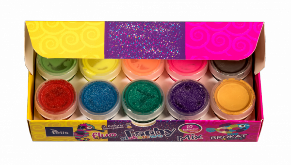 Farby plakatowe mix fluo/brokat 10ml. 10 kolorów KF004-C TETIS