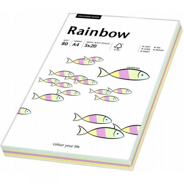 Papier ksero A4 80g RAINBOW mix pastelowy 100ark 88043187