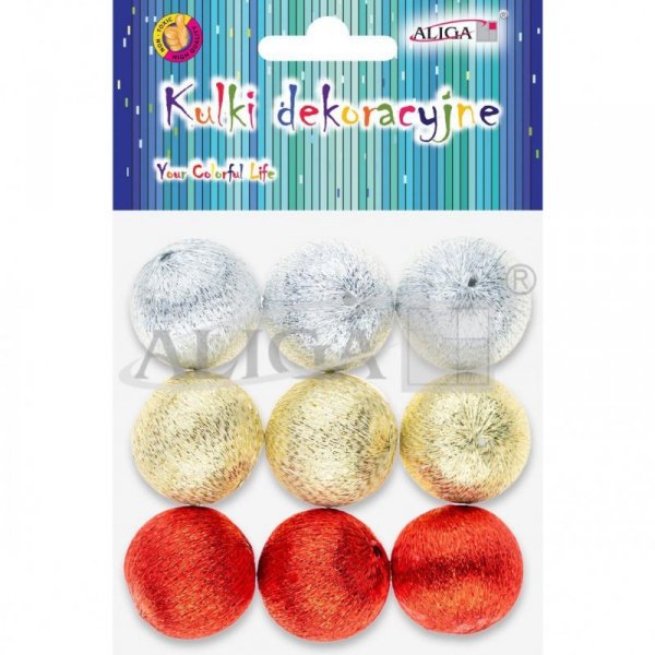 Kuleczki dekoracyjne styropianowe pokryte metalizowanymi nićmi roz. 3cm op. 9szt. BOM-4374 ALIGA