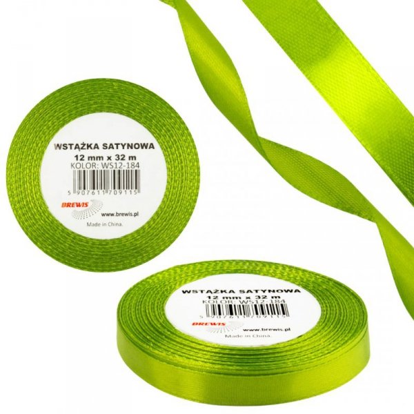 Wstążka satynowa 12mm/32m WS12-184 zieleń wiosenna BREWIS
