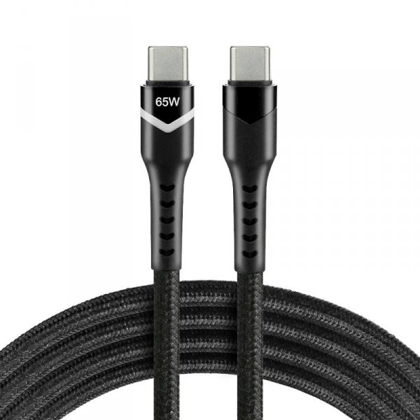 Kabel USB-C -&gt; USB-C 2m 3A 60W pleciony czarny wtyczka z led RGB EVERACTIVE (CBB-2PDR)