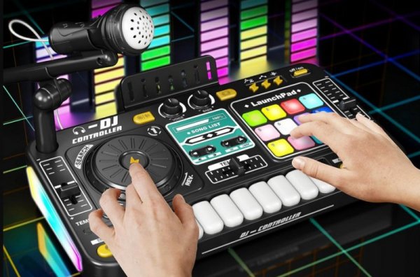 Konsola Dj dla dzieci Organki Zabawka muzyczna Elektroniczny Mikser Kontroler Mikrofon Konsoleta Światło LED