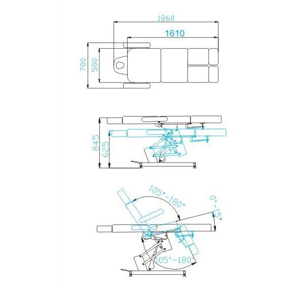 Fotel kosmetyczny elektryczny Azzurro 706 pedi 1 siln. biały V1
