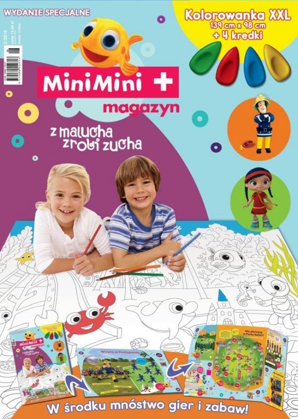MiniMini+ magazyn Wydanie specjalne 2/2016 kolorowanka podłogowa z kredkami Rybka