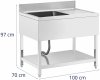 Stół ze zlewem - jednokomorowy - stal nierdzewna - 100 x 70 x 97 cm - Royal Catering RCGS-1B100D7 10013161 4062859232182