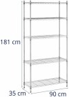 Regał metalowy - druciany - 350 x 900 x 1800 mm - szary ROYAL CATERING 10011224 RCMR-1800P25 