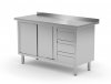 Stół przyścienny szafka z trzema szufladami i drzwiami suwanymi - szuflady po prawej stronie 1200 x 600 x 850 mm POLGAST 138126-P 138126-P