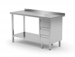 Stół przyścienny szafka z trzema szufladami i półką - szuflady po prawej stronie 1100 x 600 x 850 mm POLGAST 125116-3-P 125116-3-P