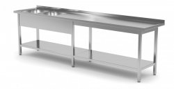 Stół z dwoma zlewami i półką wzmocniony - komory po lewej stronie 2200 x 700 x 850 mm POLGAST 222227-6-L 222227-6-L