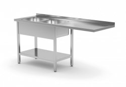 Stół z dwoma zlewami, półką i miejscem na zmywarkę lub lodówkę - komory po lewej stronie 2100 x 600 x 850 mm POLGAST 241216-L 241216-L