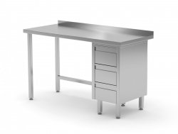 Stół przyścienny szafka z trzema szufladami - szuflady po prawej stronie 1000 x 600 x 850 mm POLGAST 123106-3-P 123106-3-P