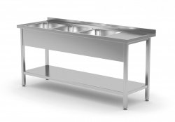 Stół z trzema zlewami i półką - komory po lewej stronie 1800 x 700 x 850 mm POLGAST 224187-L 224187-L