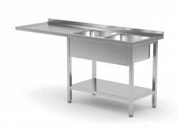 Stół z dwoma zlewami, półką i miejscem na zmywarkę lub lodówkę - komory po prawej stronie 2400 x 600 x 850 mm POLGAST 241246-P 241246-P