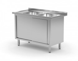 Stół z dwoma zlewami, szafka z drzwiami suwanymi - komory po prawej stronie 1100 x 600 x 850 mm POLGAST 227116-P 227116-P