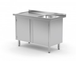 Stół ze zlewem, szafka z drzwiami na zawiasach - komora po prawej stronie 1200 x 600 x 850 mm POLGAST 218126-P 218126-P