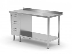 Stół przyścienny szafka z trzema szufladami i półką - szuflady po lewej stronie 1000 x 600 x 850 mm POLGAST 125106-3-L 125106-3-L