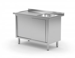 Stół ze zlewem, szafka z drzwiami suwanymi - komora po prawej stronie 1500 x 600 x 850 mm POLGAST 217156-P 217156-P