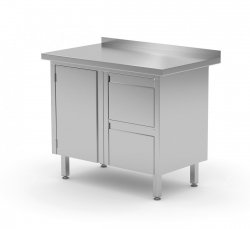 Stół przyścienny szafka z dwiema szufladami i drzwiami na zawiasach - szuflady po prawej stronie 900 x 600 x 850 mm POLGAST 135096-P 135096-P
