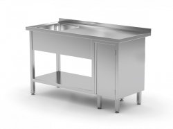 Stół ze zlewem, półką i szafką z drzwiami na zawiasach - komora po lewej stronie 1000 x 700 x 850 mm POLGAST 216107-L 216107-L