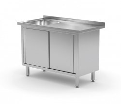 Stół ze zlewem, szafka z drzwiami suwanymi - komora po lewej stronie 1500 x 700 x 850 mm POLGAST 217157-L 217157-L