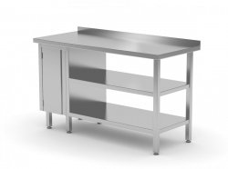 Stół przyścienny szafka z drzwiami na zawiasach i dwiema półkami - szafka po lewej stronie 900 x 700 x 850 mm POLGAST 126097-L/2 126097-L/2