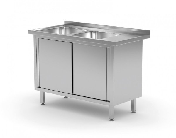 Stół z dwoma zlewami, szafka z drzwiami suwanymi - komory po lewej stronie 1700 x 700 x 850 mm POLGAST 227177-L 227177-L