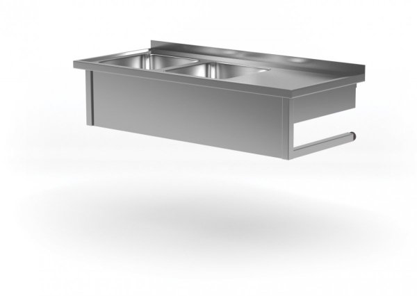 Stół wiszący z dwoma zlewami - komory po lewej stronie 1200 x 600 x 300 mm POLGAST 221126-WI-L 221126-WI-L