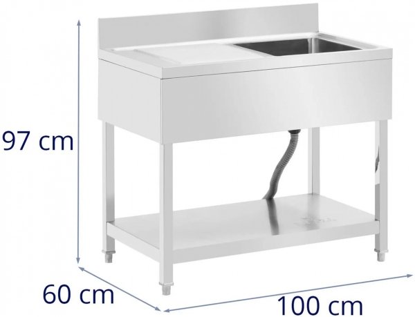 Stół ze zlewem - jednokomorowy - stal nierdzewna - 100 x 60 x 97 cm - Royal Catering RCGS-1B100D6 10013156 4062859232137
