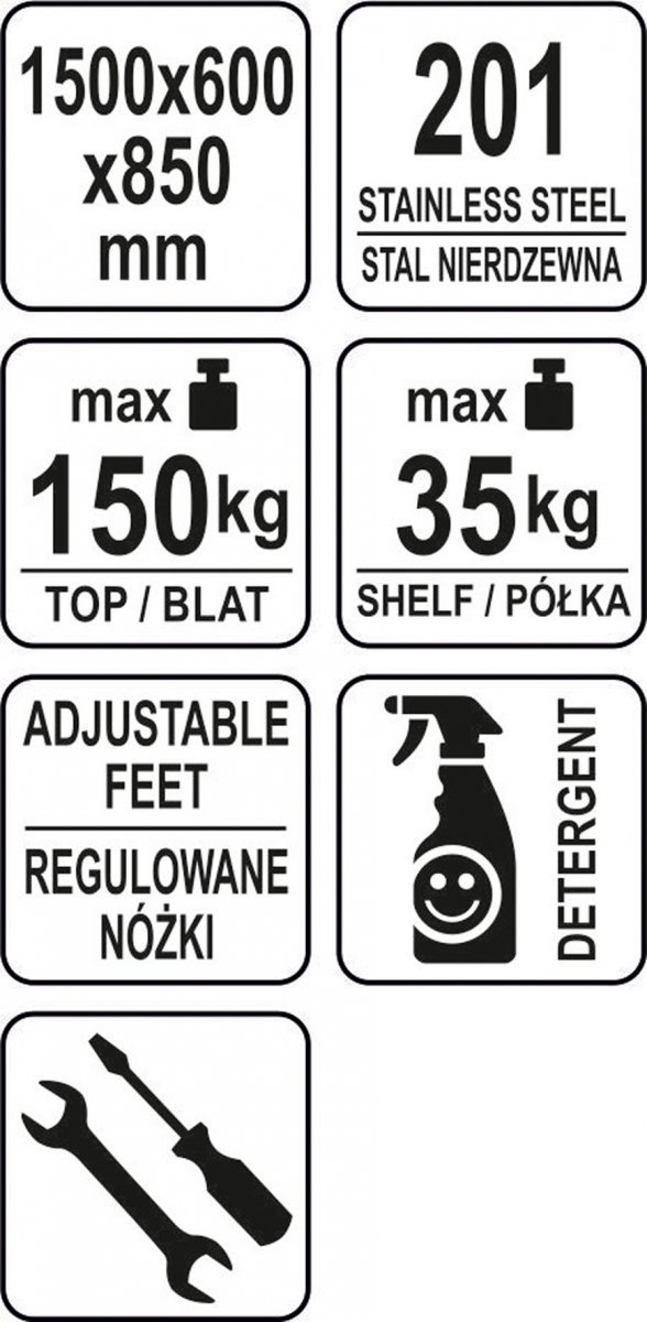 STÓŁ PRZYŚCIENNY Z PÓŁKĄ SKŁADANY 1500×600×H850+100 mm YATO YG-09024 YG-09024