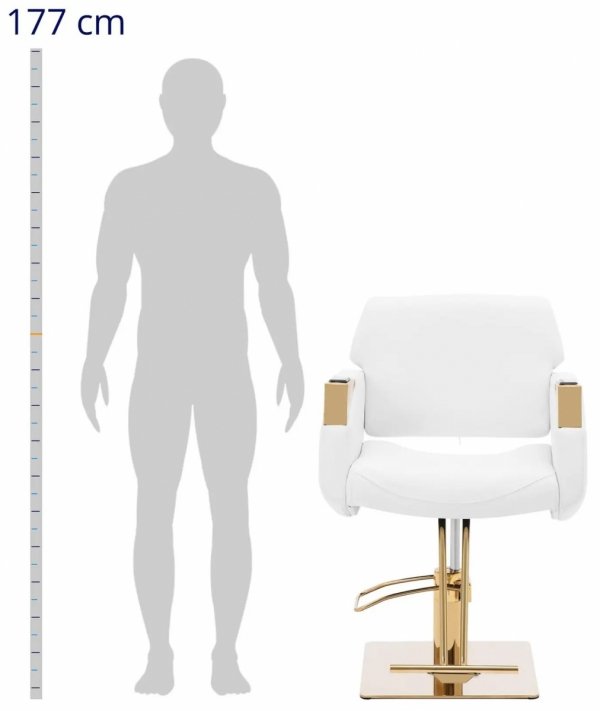 Fotel fryzjerski z podnóżkiem - 470 - 630 mm - 200 kg - biały / złoty Physa 10040761 PHYSA PENRYN WHITE &amp; GOLD