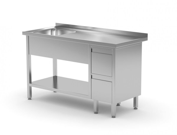 Stół ze zlewem, półką i szafką z dwiema szufladami - komora po lewej stronie 1700 x 600 x 850 mm POLGAST 215176-L 215176-L