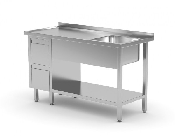 Stół ze zlewem, półką i szafką z dwiema szufladami - komora po prawej stronie 1000 x 600 x 850 mm POLGAST 215106-P 215106-P