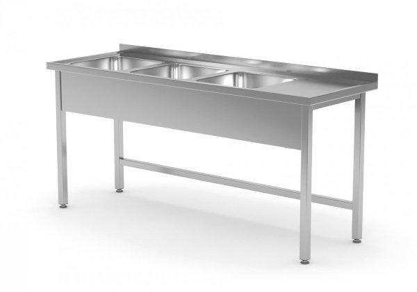 Stół z trzema zlewami bez półki - komory po lewej stronie 1600 x 700 x 850 mm POLGAST 223167-L 223167-L