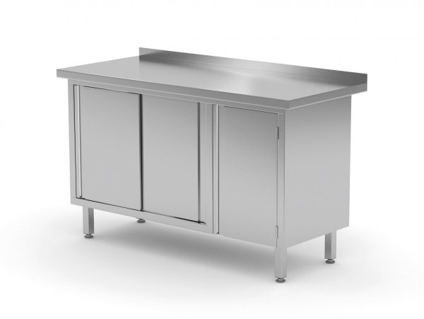 Stół przyścienny z szafką i drzwiami suwanymi - drzwi na zawiasach po prawej stronie 1600 x 700 x 850 mm POLGAST 134167-P 134167-P