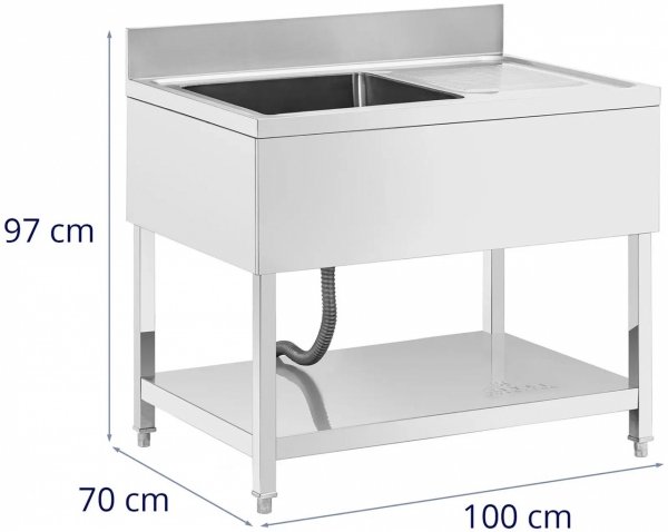 Stół ze zlewem - jednokomorowy - stal nierdzewna - 100 x 70 x 97 cm - Royal Catering RCGS-1B100D7 10013161 4062859232182
