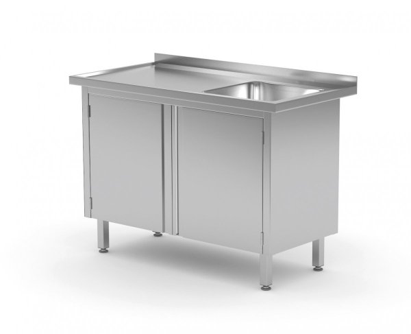Stół ze zlewem, szafka z drzwiami na zawiasach - komora po prawej stronie 1200 x 600 x 850 mm POLGAST 218126-P 218126-P