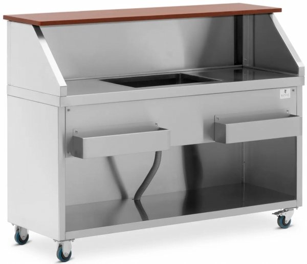  Mobilna stacja barmańska - komora na lód i uchwyt na butelkę - lada 150 cm o wyglądzie drewna - Royal Catering 10013322 RCMBS-150
